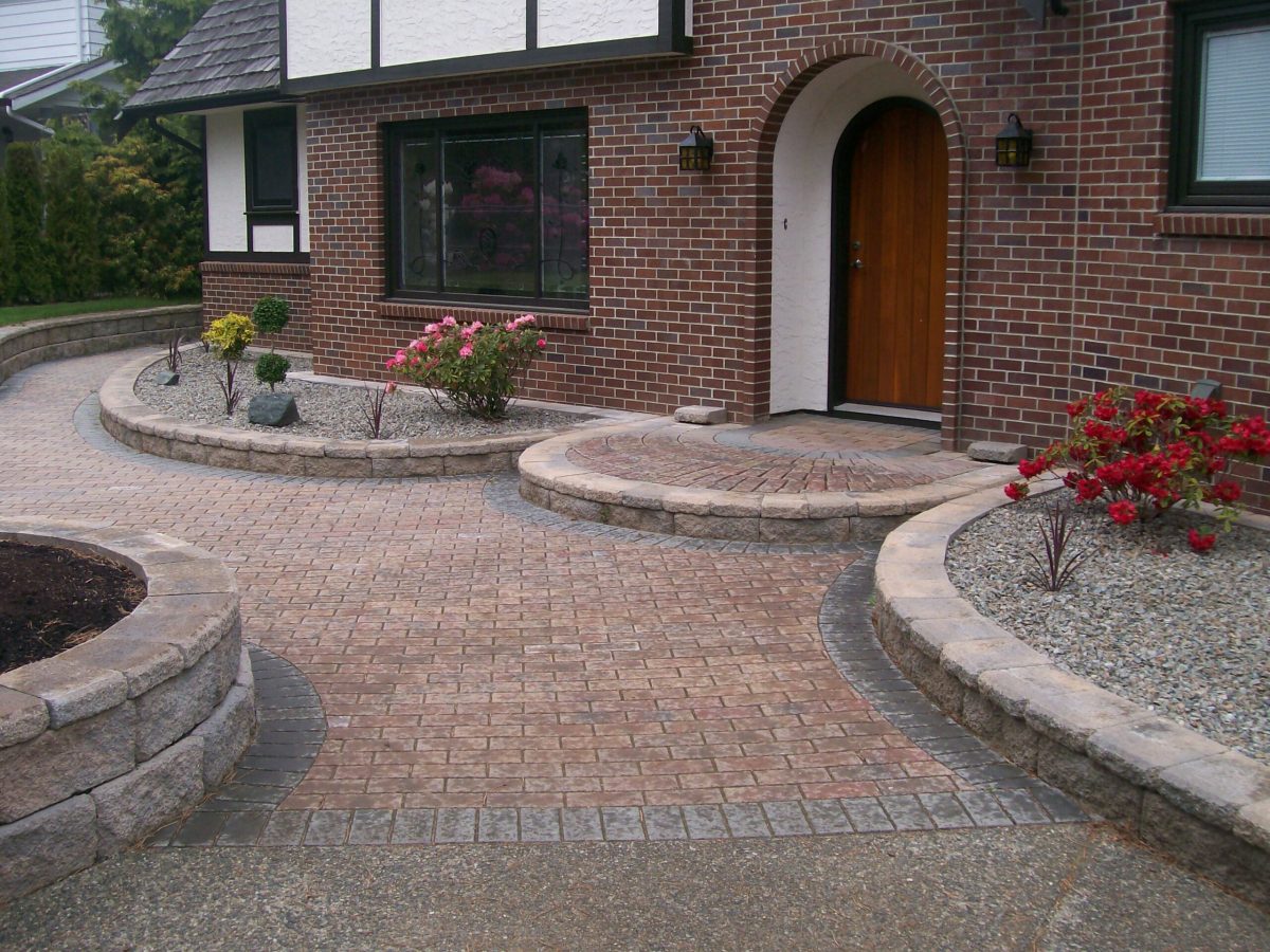 paver patio with gardens